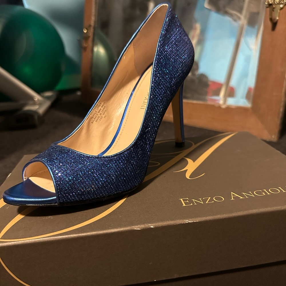 Enzo Angiolini Sparkling Blue Peep Toe Heels